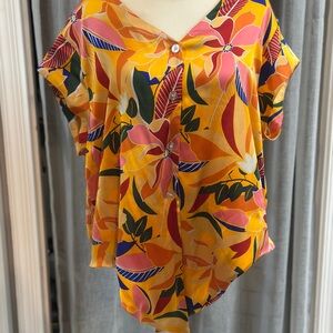 DR2 Vibrant Floral Women's Blouse - Orange, Pink, Yellow